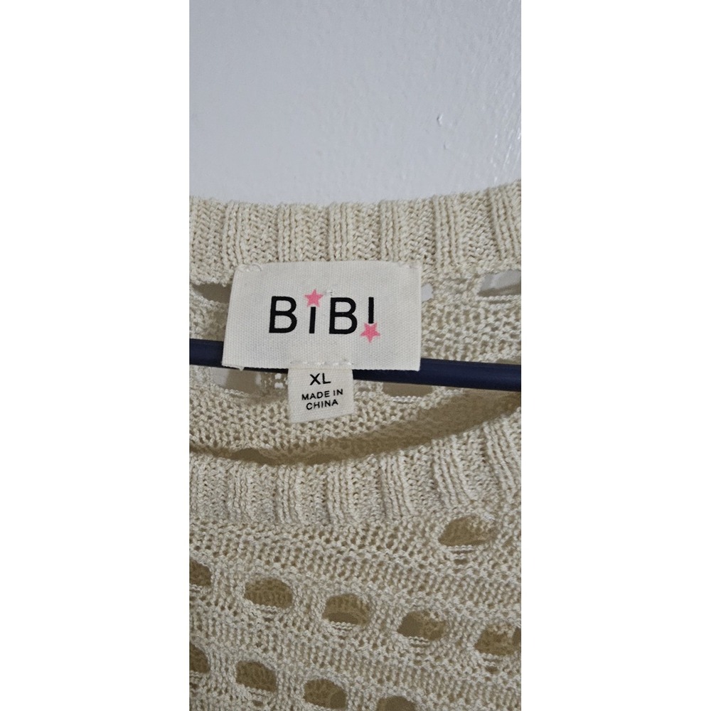 Bibi Womens Perforated Sweater Extra Large Ovory Festival Crochet Hippie Neutral - Picture 4 of 6